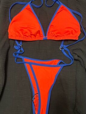 Fashion Nova Red Bikini with Blue Trim